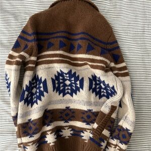 Duluth Aztec Brown and Blue Patterned Sweater wool blend